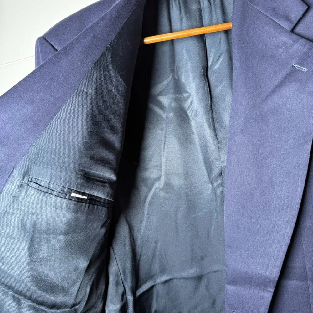 Oscar De La Renta Men's 48L Navy 100% Wool Blazer Button Front